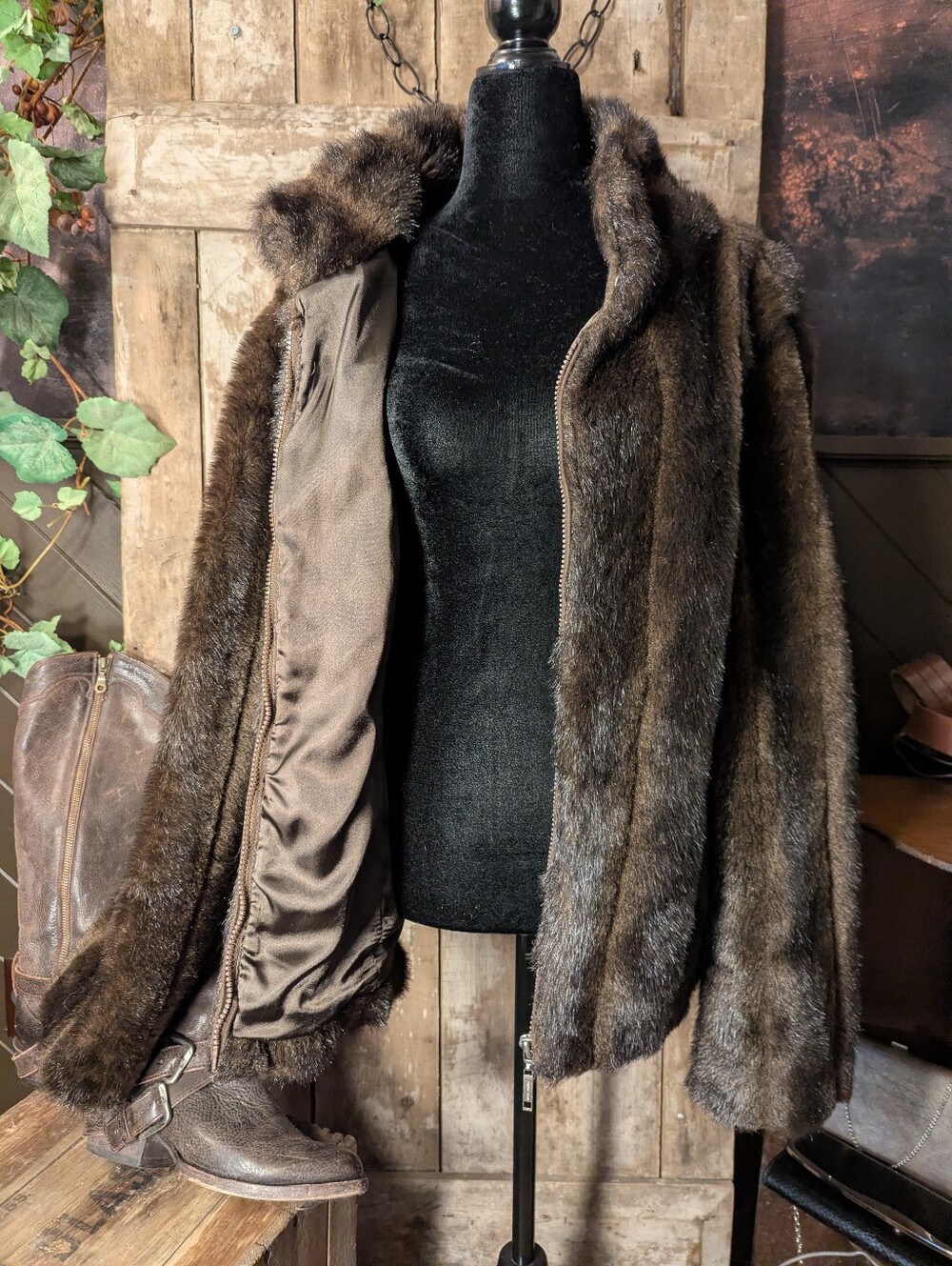 Faux Fur Coat.    Lg